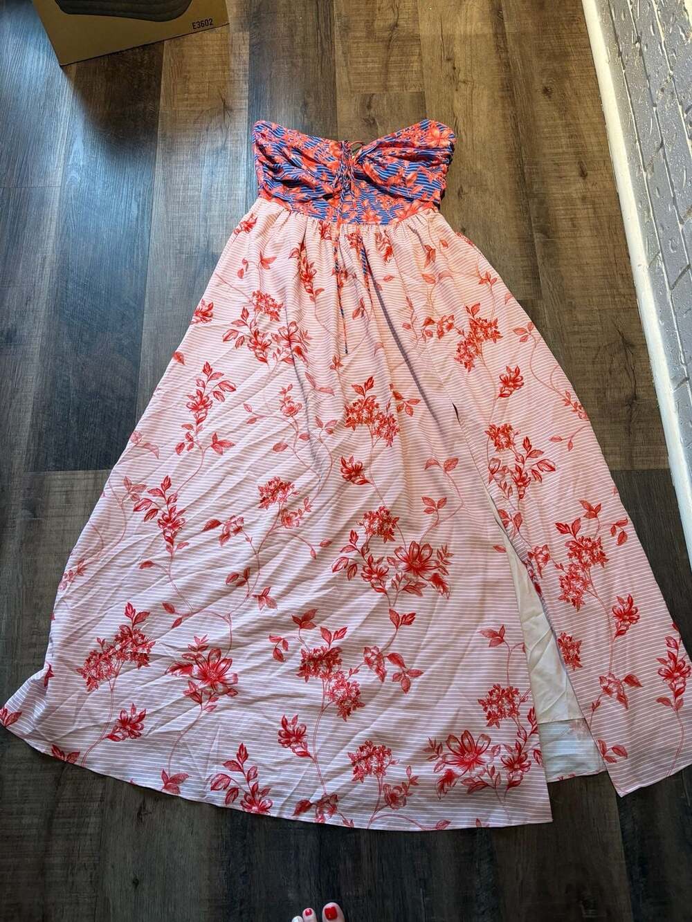 Belle Badgley Mischka Delaney Coral and Blue Floral Halter Maxi Dress - Picture 2 of 5